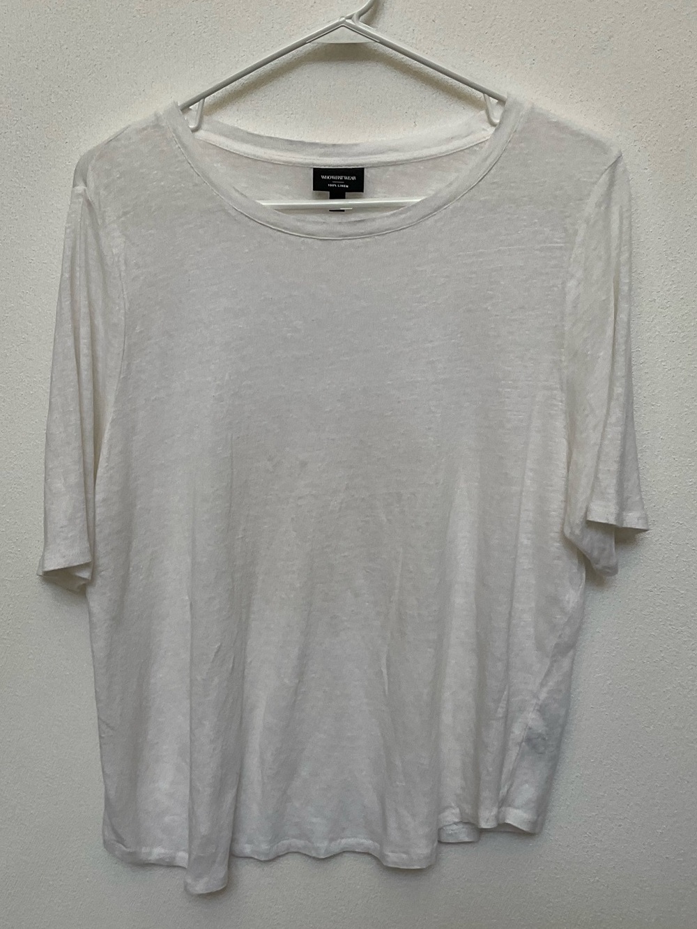 Whowhatwear 100% Linen White Short Sleeve Top Size X Spring Light Basic